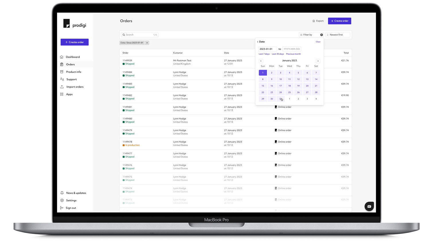 Order list view