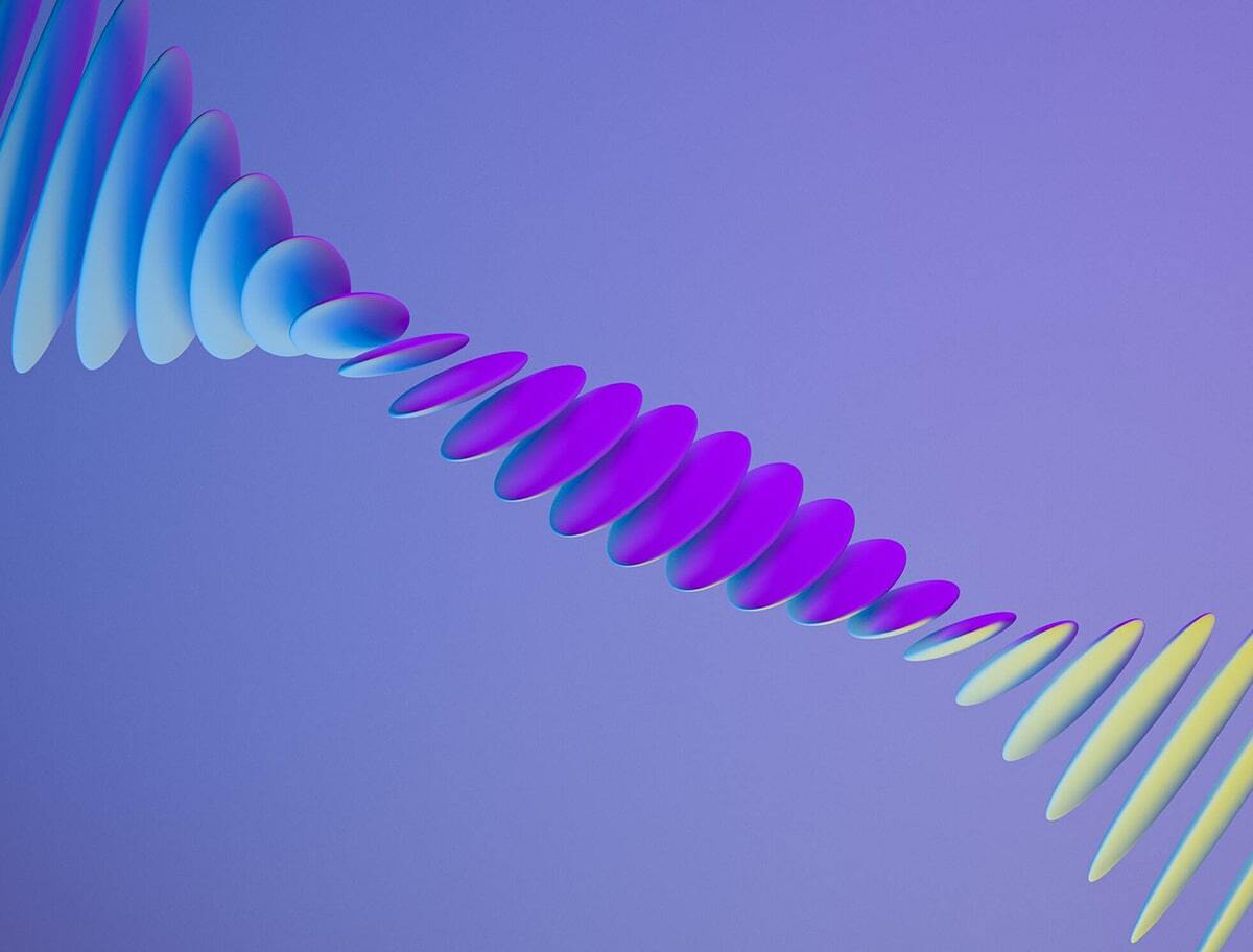 Ein dunkelviolettes, geometrisches Design eines Stapels sich überlappender Quadrate, das einen NFT-Marktplatz repräsentiert.